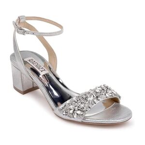 Badgley Mischka Ivanna Silver Crystal Heeled Leather Sandals Size 11